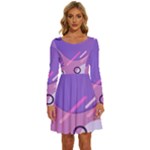 Hand Drawn Abstract Organic Shapes Background Long Sleeve Wide Neck Velvet Dress