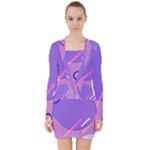 Colorful Labstract Wallpaper Theme V-neck Bodycon Long Sleeve Dress