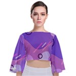 Colorful Labstract Wallpaper Theme Tie Back Butterfly Sleeve Chiffon Top