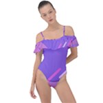 Colorful Labstract Wallpaper Theme Frill Detail One Piece Swimsuit