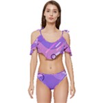 Colorful Labstract Wallpaper Theme Ruffle Edge Tie Up Bikini Set	