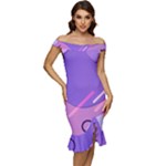 Colorful Labstract Wallpaper Theme Off Shoulder Ruffle Split Hem Bodycon Dress