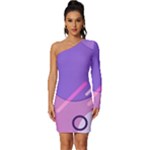 Colorful Labstract Wallpaper Theme Long Sleeve One Shoulder Mini Dress