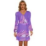 Colorful Labstract Wallpaper Theme Long Sleeve Waist Tie Ruffle Velvet Dress