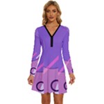Colorful Labstract Wallpaper Theme Long Sleeve Deep V Mini Dress 