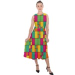Abstract-background Midi Tie-Back Chiffon Dress