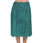 Background Green Velvet Flared Midi Skirt