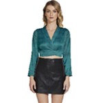 Background Green Long Sleeve Tie Back Satin Wrap Top