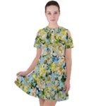 Background-flowers Short Sleeve Shoulder Cut Out Dress 