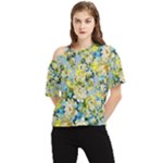 Background-flowers One Shoulder Cut Out T-Shirt