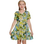 Background-flowers Kids  Short Sleeve Tiered Mini Dress