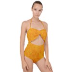 Background-yellow Scallop Top Cut Out Swimsuit