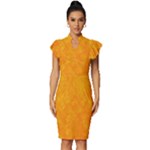 Background-yellow Vintage Frill Sleeve V-Neck Bodycon Dress