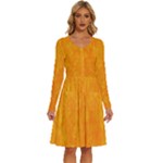 Background-yellow Long Sleeve Dress With Pocket
