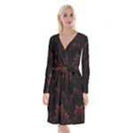Amoled Red N Black Long Sleeve Velvet Front Wrap Dress