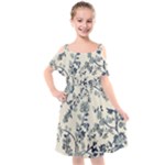 Blue Vintage Background, Blue Roses Patterns Kids  Cut Out Shoulders Chiffon Dress