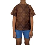 Brown Floral Pattern Floral Vintage Pattern, Brown Vintage Kids  Short Sleeve Swimwear