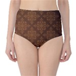 Brown Floral Pattern Floral Vintage Pattern, Brown Vintage Classic High-Waist Bikini Bottoms