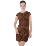 Brown Floral Pattern Floral Vintage Pattern, Brown Vintage Drawstring Hooded Dress