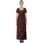 Brown Floral Pattern Floral Vintage Pattern, Brown Vintage High Waist Short Sleeve Maxi Dress