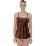 Brown Floral Pattern Floral Vintage Pattern, Brown Vintage Babydoll Tankini Top