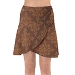 Brown Floral Pattern Floral Vintage Pattern, Brown Vintage Wrap Front Skirt