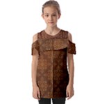 Brown Floral Pattern Floral Vintage Pattern, Brown Vintage Fold Over Open Sleeve Top