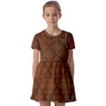 Brown Floral Pattern Floral Vintage Pattern, Brown Vintage Kids  Short Sleeve Pinafore Style Dress