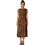 Brown Floral Pattern Floral Vintage Pattern, Brown Vintage Sleeveless Round Neck Midi Dress