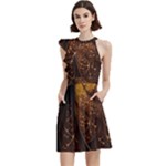 Gold, Golden Background Cocktail Party Halter Sleeveless Dress With Pockets