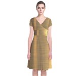 Golden Textures Polished Metal Plate, Metal Textures Short Sleeve Front Wrap Dress