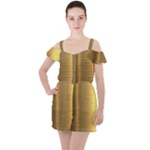 Golden Textures Polished Metal Plate, Metal Textures Ruffle Cut Out Chiffon Playsuit