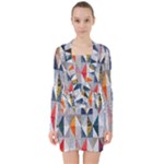 Mosaic, Colorful, Rhombuses, Pattern, Geometry V-neck Bodycon Long Sleeve Dress