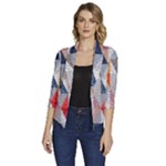 Mosaic, Colorful, Rhombuses, Pattern, Geometry Women s Draped Front 3/4 Sleeve Shawl Collar Jacket