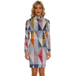 Mosaic, Colorful, Rhombuses, Pattern, Geometry Long Sleeve Shirt Collar Bodycon Dress