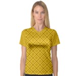 Yellow Floral Pattern Vintage Pattern, Yellow Background V-Neck Sport Mesh T-Shirt