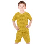 Yellow Floral Pattern Vintage Pattern, Yellow Background Kids  T-Shirt and Shorts Set