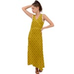 Yellow Floral Pattern Vintage Pattern, Yellow Background V-Neck Chiffon Maxi Dress
