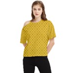 Yellow Floral Pattern Vintage Pattern, Yellow Background One Shoulder Cut Out T-Shirt