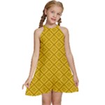 Yellow Floral Pattern Vintage Pattern, Yellow Background Kids  Halter Collar Waist Tie Chiffon Dress