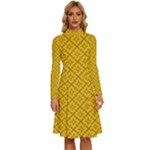 Yellow Floral Pattern Vintage Pattern, Yellow Background Long Sleeve Shirt Collar A-Line Dress