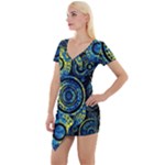 Authentic Aboriginal Art - Circles (Paisley Art) Short Sleeve Asymmetric Mini Dress