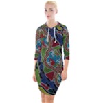 Authentic Aboriginal Art - Walking the Land Quarter Sleeve Hood Bodycon Dress