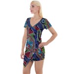 Authentic Aboriginal Art - Walking the Land Short Sleeve Asymmetric Mini Dress