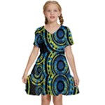 Authentic Aboriginal Art - Circles (Paisley Art) Kids  Short Sleeve Tiered Mini Dress