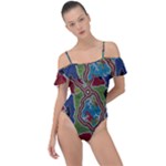 Authentic Aboriginal Art - Walking the Land Frill Detail One Piece Swimsuit