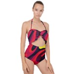 Abstract Fire Flames Grunge Art, Creative Scallop Top Cut Out Swimsuit