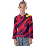 Abstract Fire Flames Grunge Art, Creative Kids  Frill Detail T-Shirt