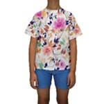 Abstract Floral Background Kids  Short Sleeve Swimwear