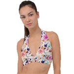 Abstract Floral Background Halter Plunge Bikini Top